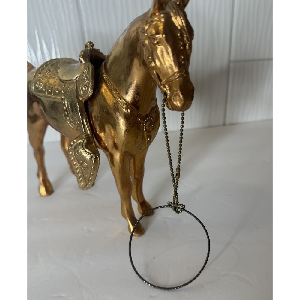 Vintage MCM Brass Like Western Style Horse w Saddle Nostalgic Americana Decor - Picture 11 of 16